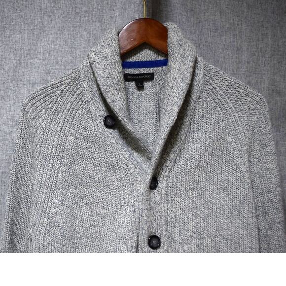 Banana Republic Gray Shawl Collar Button-Up Cardigan Sweater Large - Picture 2 of 3